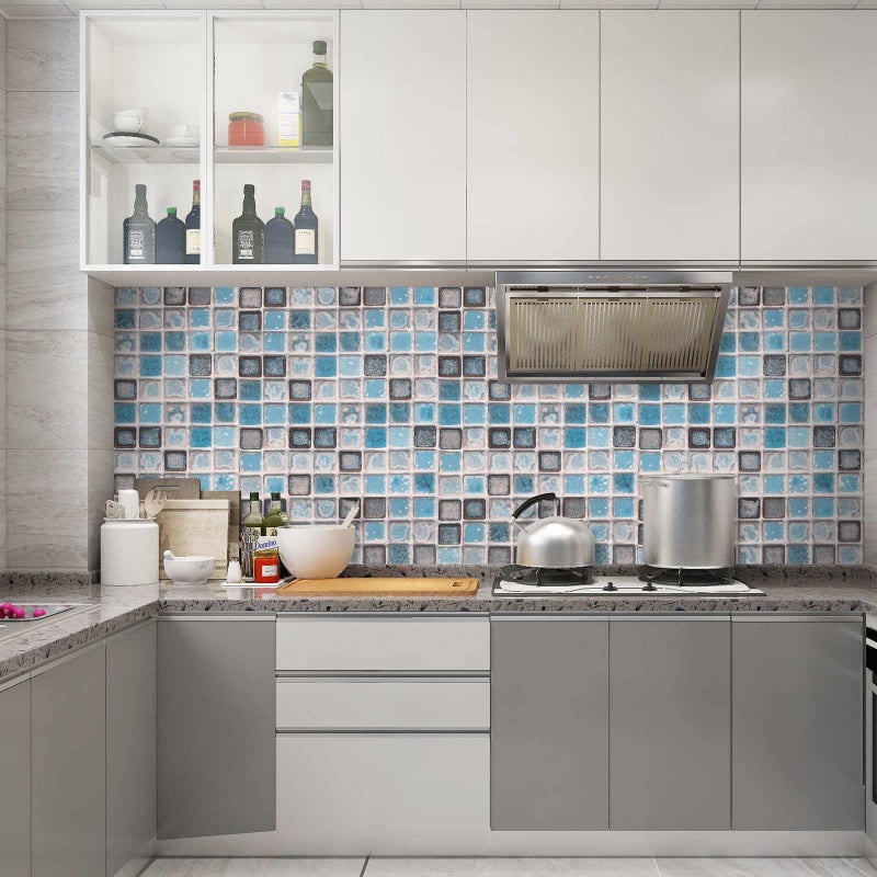 Abyssaly Mosaic Paper Self-Adhesive Thick Removable Peel and Stick Matte Wallpaper for Bathroom Kitchen Counter Blue Shelf Paper 15.7 inch x 78.7 inch - Image 4